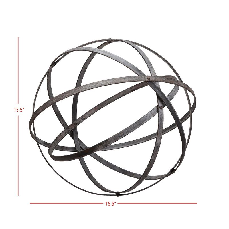 Large Distressed Black Metal Decorative Sphere Sculpture - Foreside Home & Garden