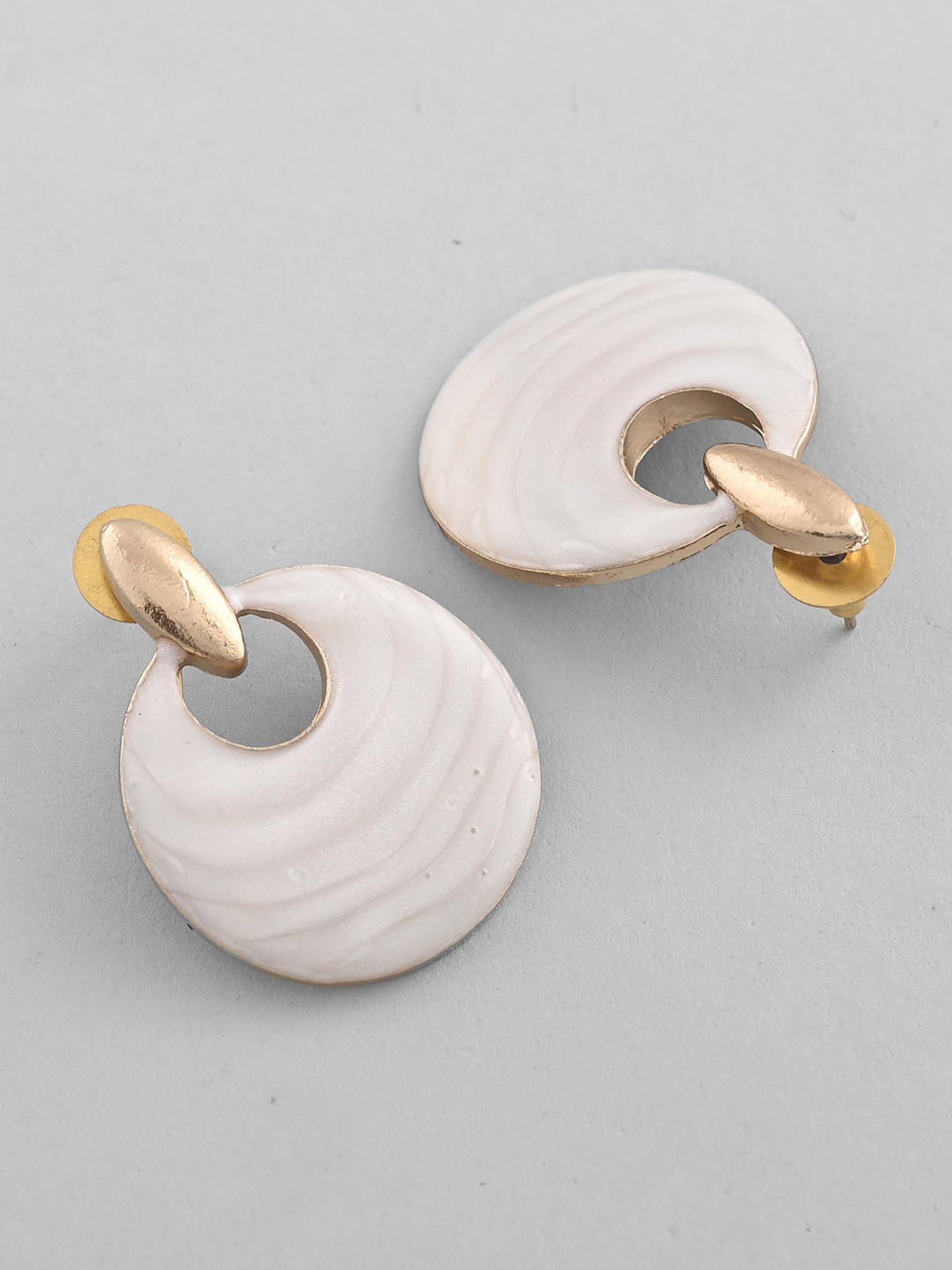 VOJ Gold-Plated Korean Style White Circular Studs Earrings for Women