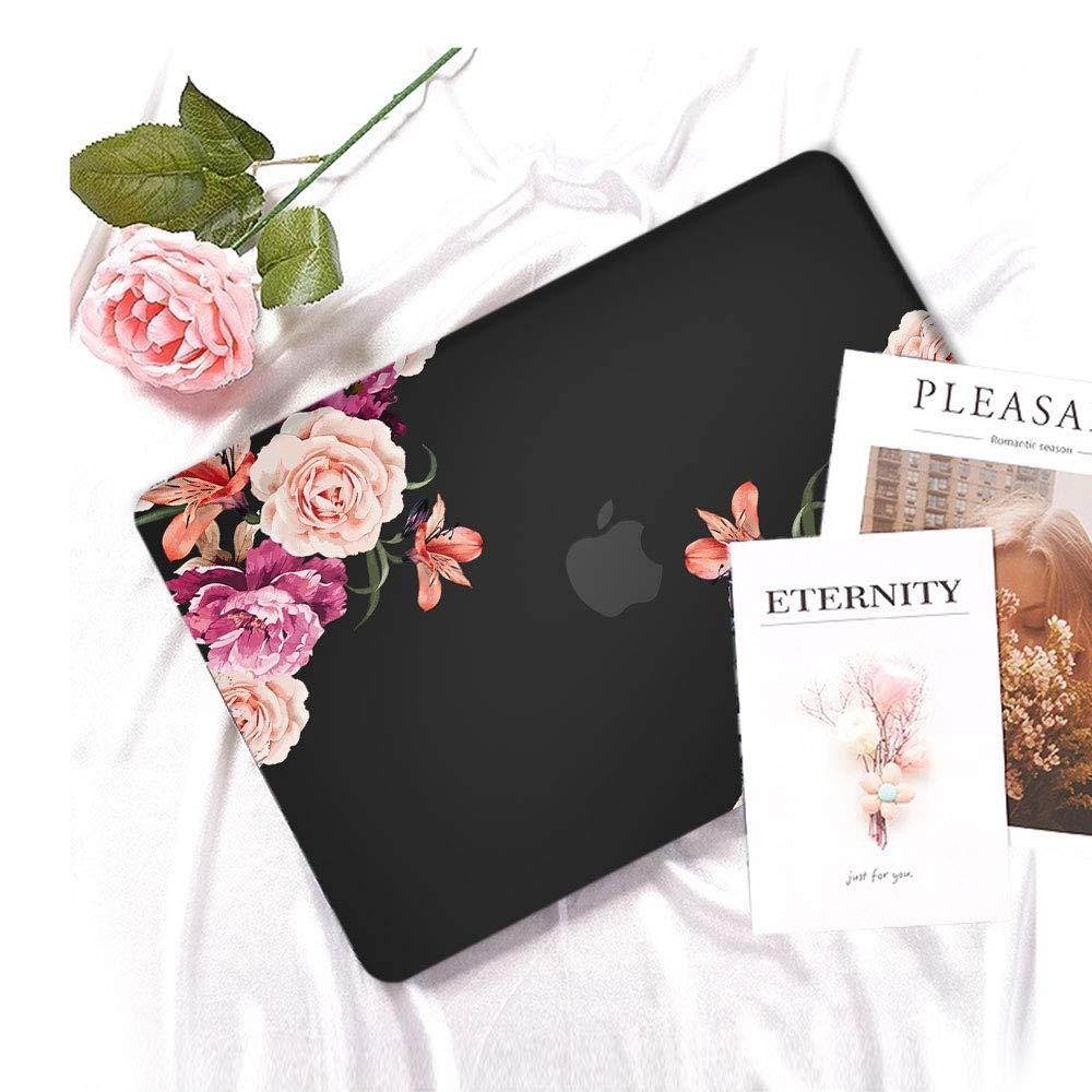 MacBook New Pro 15 Inch Case with Touch Bar 2017&2016 Release Model A1707 Rubberized Hard Shell Case Cover+Keyboard Cover for MacBook Pro 15 with Touch Bar & Touch ID, Peony Flower