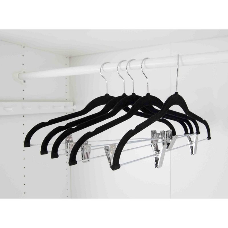 Home Basics Velvet Hanger With Clips, (Pack of 5), Black
