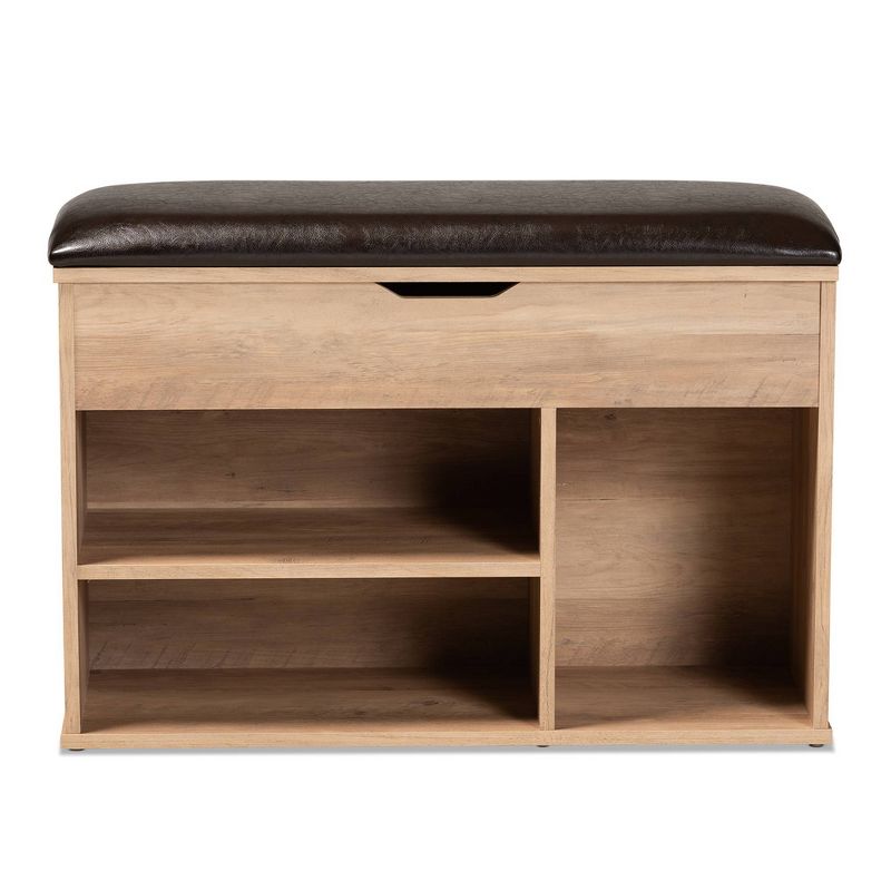 Ramsay Wood Shoe Storage Ottoman Dark Brown/Oak Brown - Baxton Studio