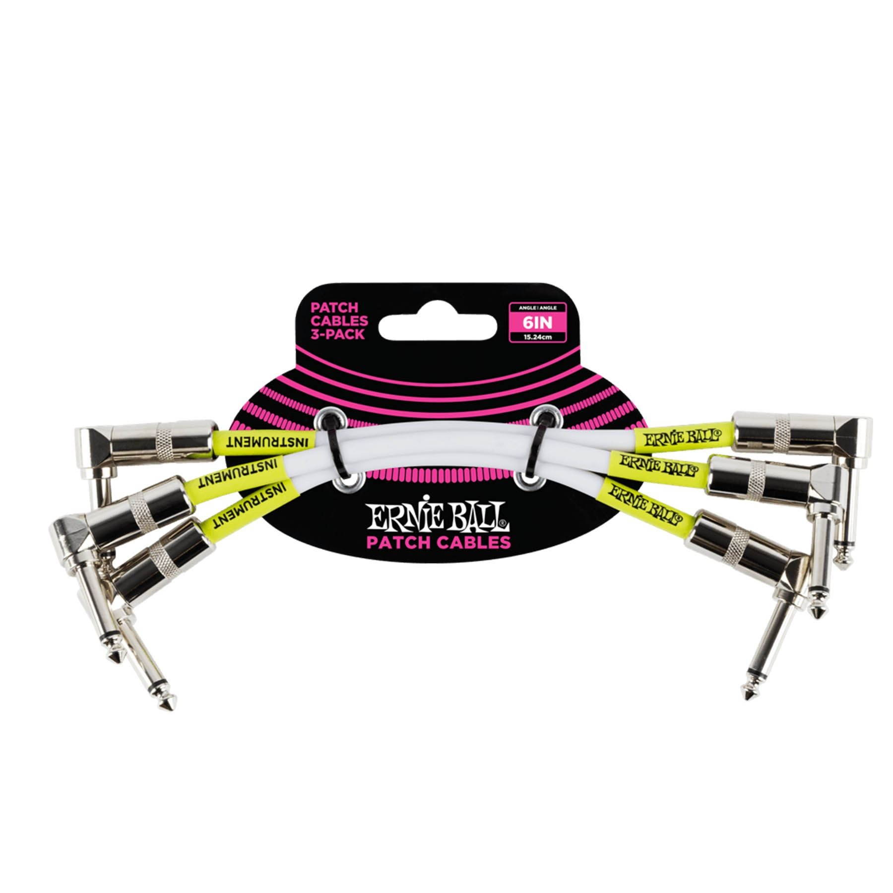 Ernie Ball 6" Angle Patch Jumper Cable, 3-Pack, White