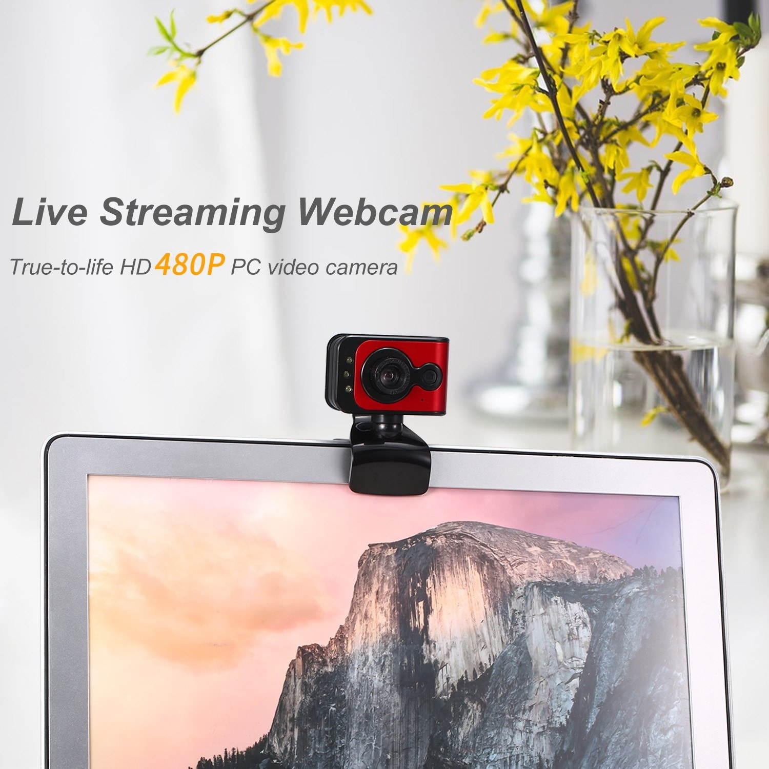 640P Webcam Live Streaming Webcam 360 Degree Rotatable USB Web Camera for PC Laptop Clip-On Webcam for Video Conference Meeting Gaming Desktop Office