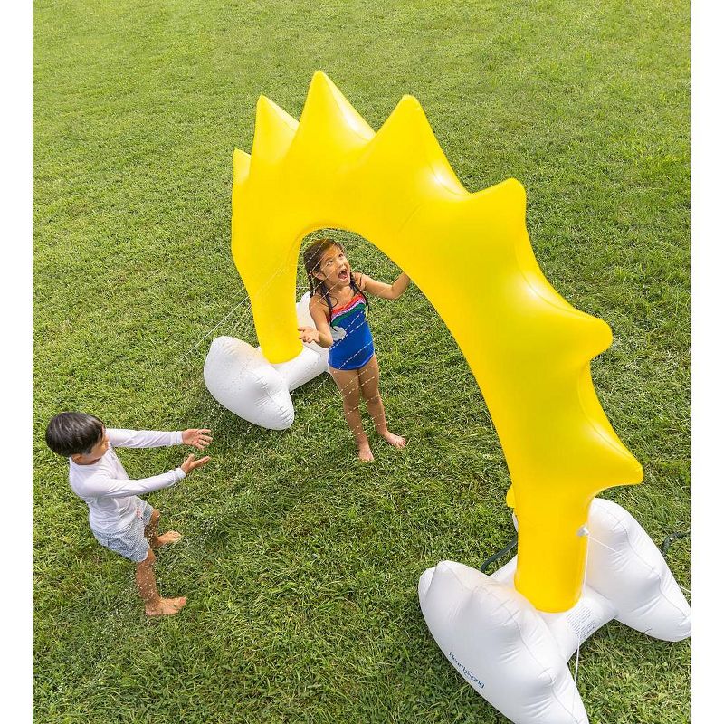 HearthSong Inflatable Sunshine Sprinkler for Kids, with Pockets to Hold Water or Sand for Stability