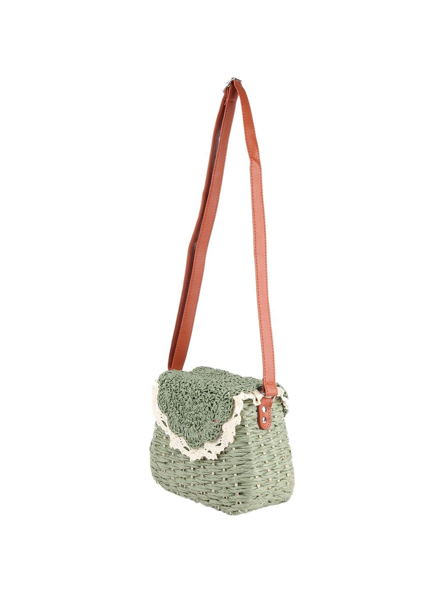 Odette Green Woven Sling Handbag