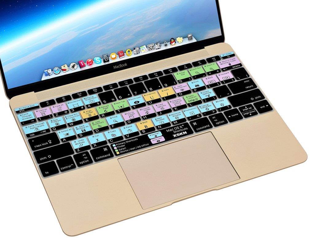 XSKN Mac OS X Shortcut Silicone Keyboard Skin Cover for MacBook 12 inch with Retina Display 2015 Version, US Layout