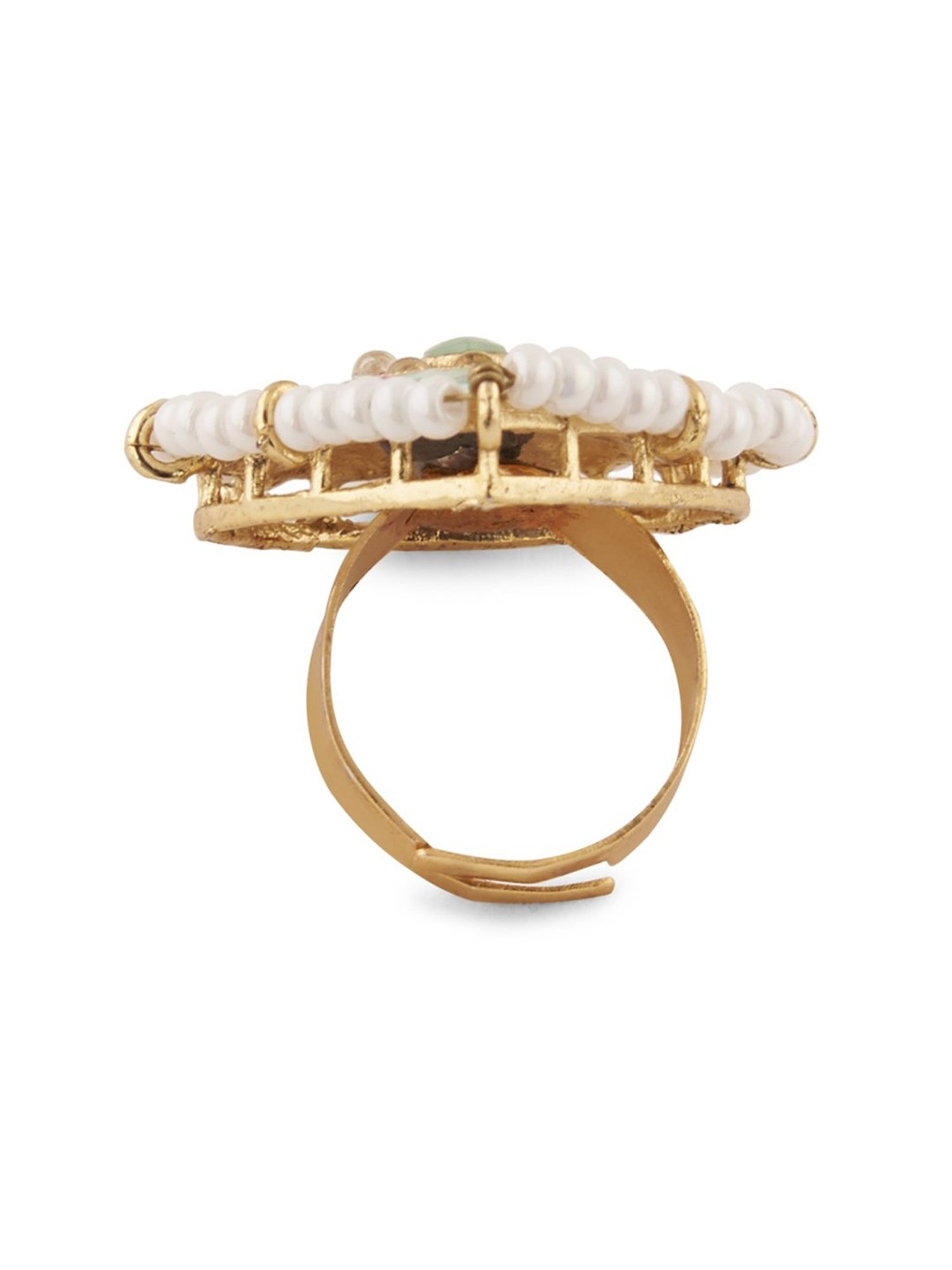 Zaveri Pearls Green Pink Meenakari Multistrand Necklace, Earring, Maangtikka & Ring Set