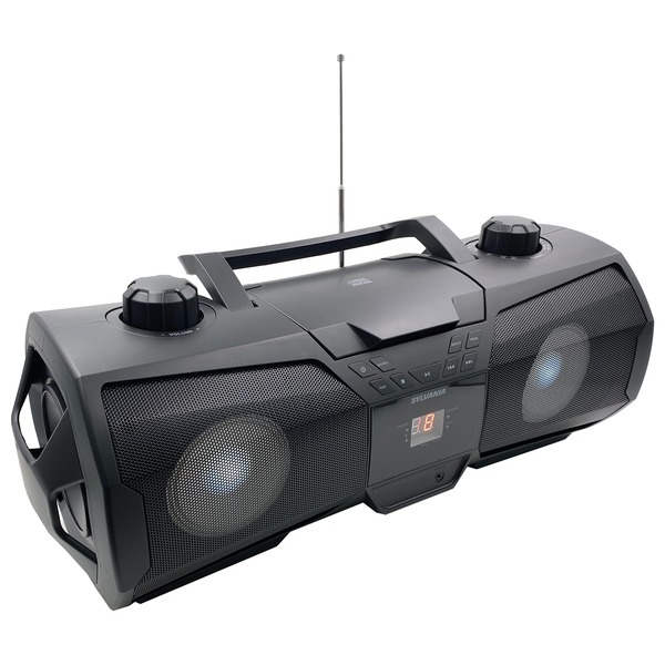 CD Player Boombox CDCDRCDRW Portable wBluetooth USB AMFM Radio Aux LineInput Headset Jack Foldable Carrying Handle and LED Light Phantom Black