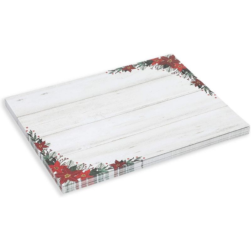 Pipilo Press 100-Pack Poinsettia Floral Christmas Stationery Printer Paper for Writing Letters (8.5 x 11 In)