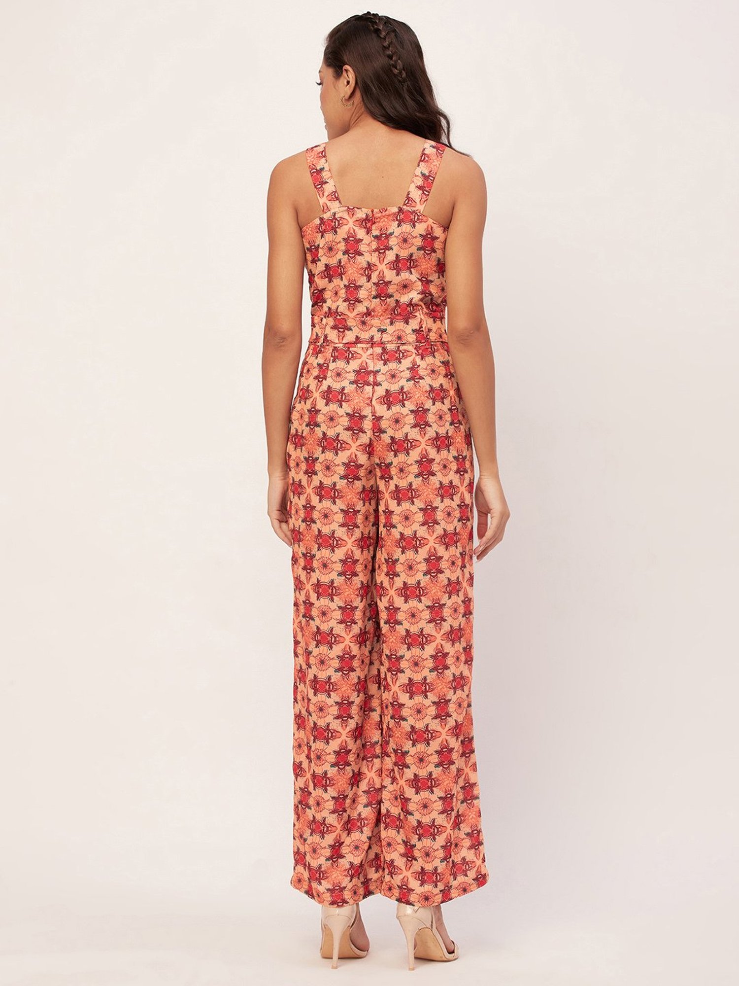 Moomaya Peach Floral Print Jumpsuit