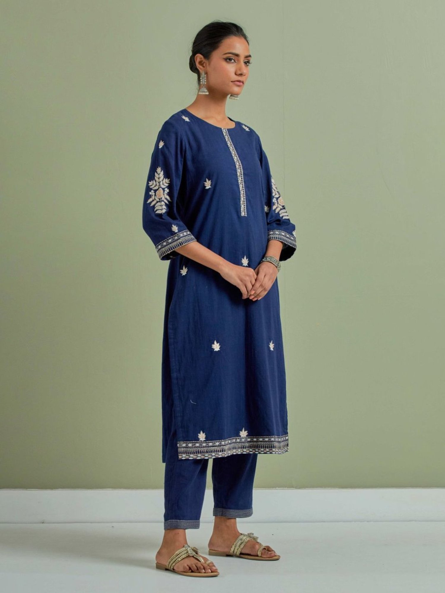 Priya Chaudhary Blue Lara Embroidered Cotton Kurta with Pants