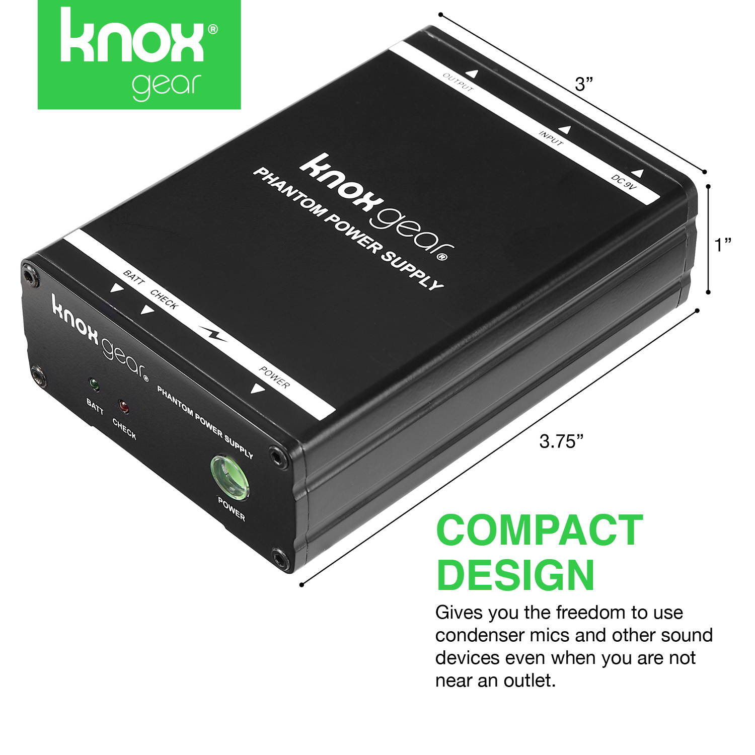 Knox Gear Portable Phantom Power Supply for Condenser Microphones