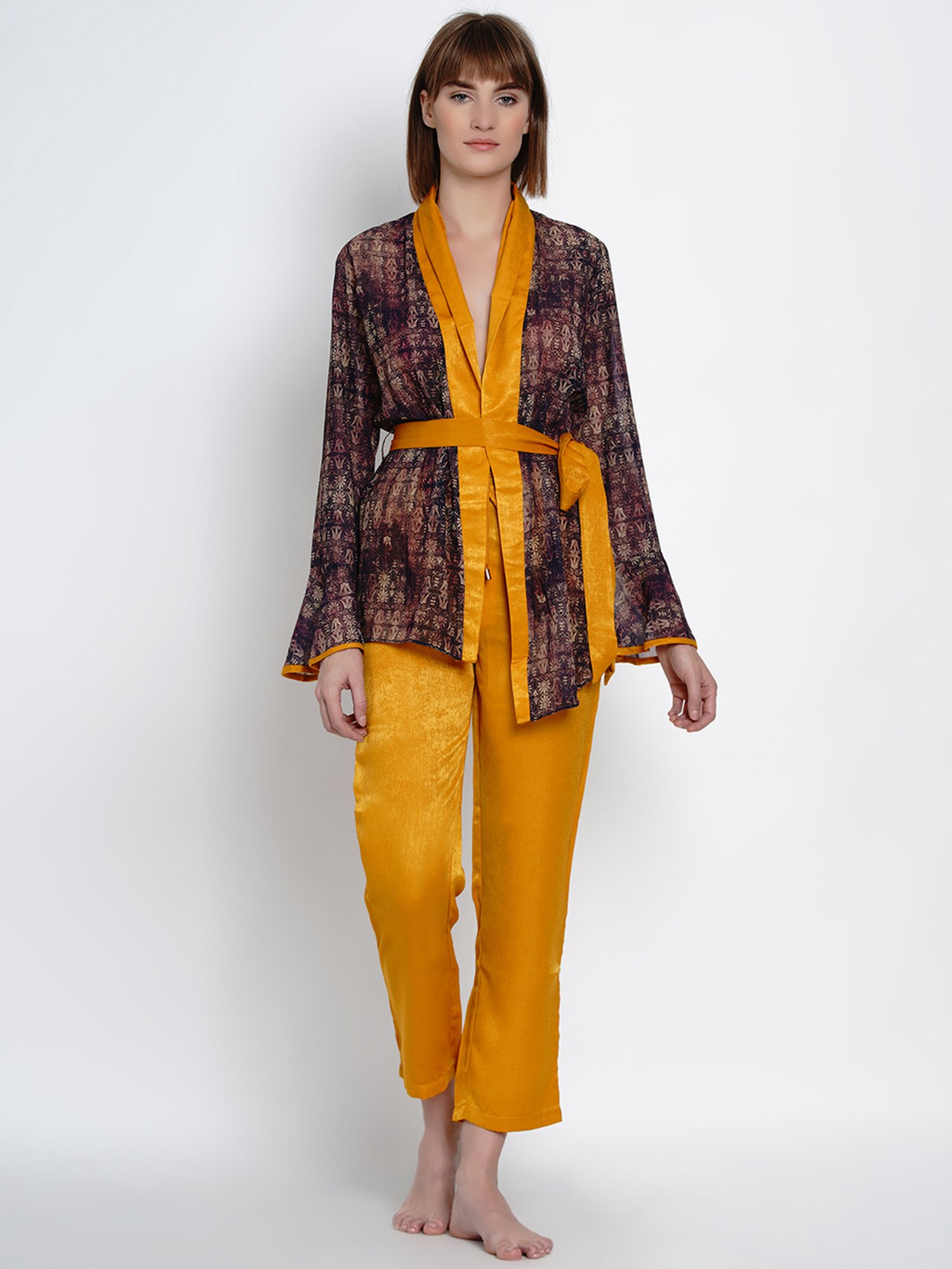 Erotissch Brown Printed Robe