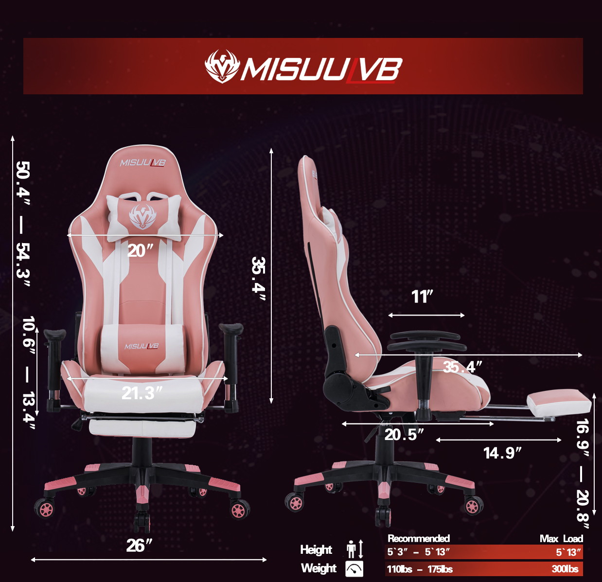 Gaming Chair, Racing Style Computer Desk Chair Padded Armrests Ergonomic Lumbar Support Adjustable Height