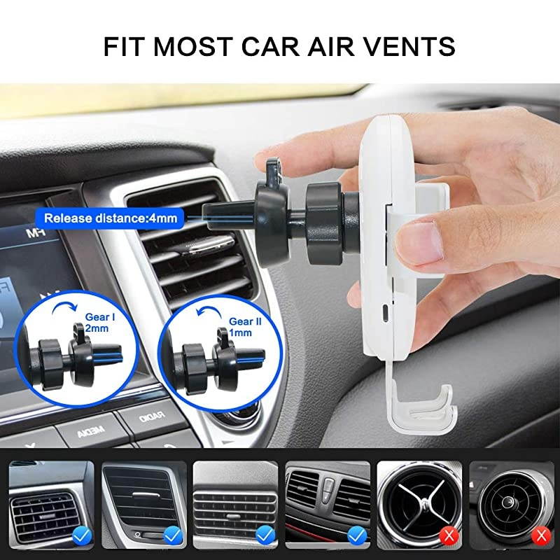 Car Charger Mount QI Fast Charging Auto Clamping Phone Holder Air Vent Compatible with Samsung Galaxy S10 S9 S8 S7 Edge Note 8 5 + iPhone X Xs Max 8 Plus