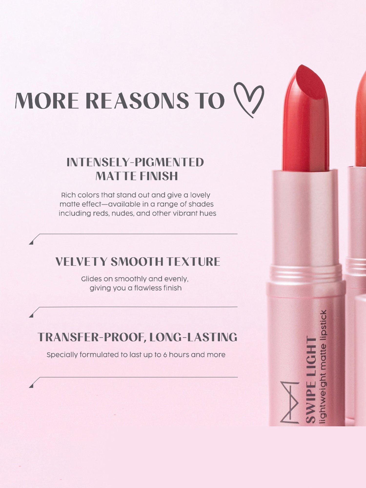 House of Makeup Swipe Light Lightweight Matte Lipstick Frosted Pink - 3.5 gm