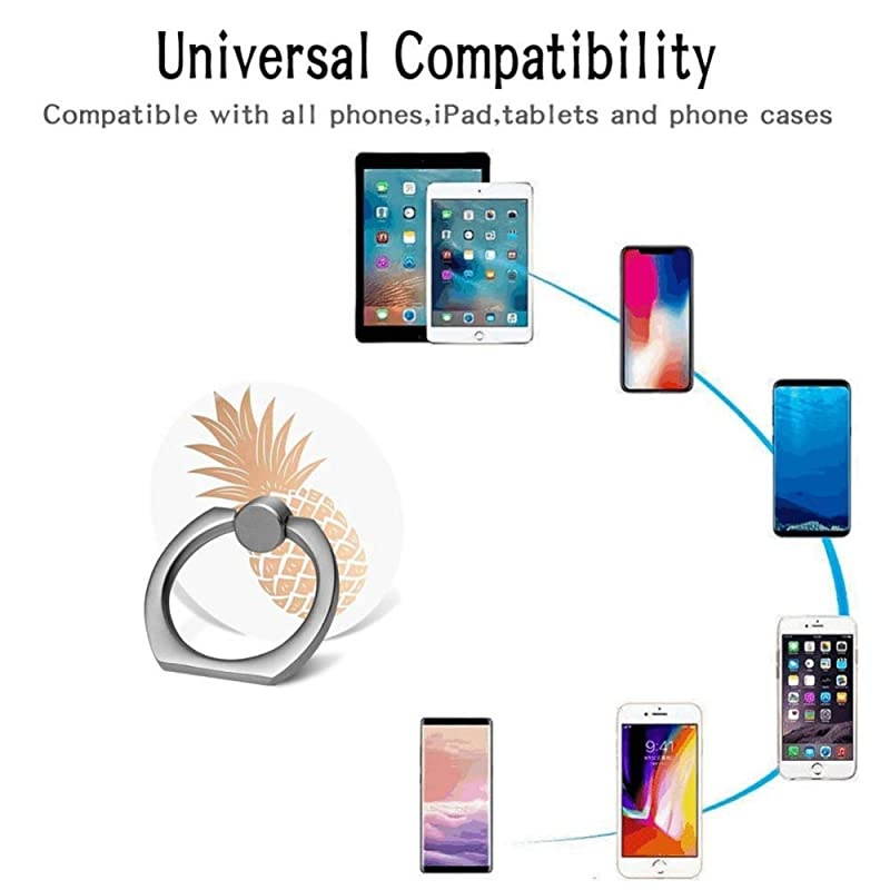 Phone Finger Ring Holder Stand with Car Mount for Smartphone and Tablet,Kickstand 360 Rotation Grip Stand - Gold Pineapple Black White Pink Marble