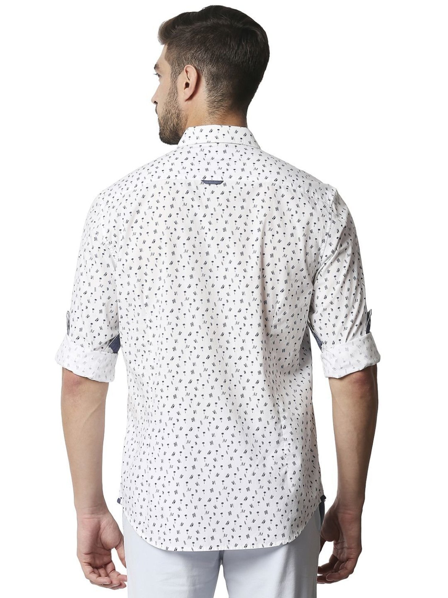 Basics White Cotton Slim Fit Printed Shirt