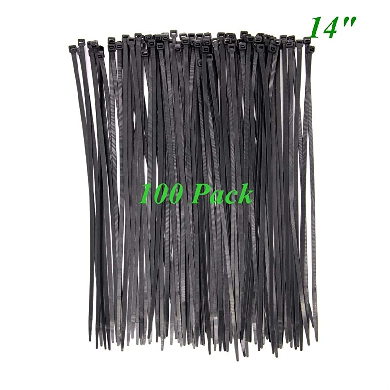 14 Inch Black Strong Cable Ties 100 Pack Upgrade Industrial UV Resistant Durable Life Zip Ties Heavy Duty Cable Management for Large Objects 50LBS Black Outdoor Use