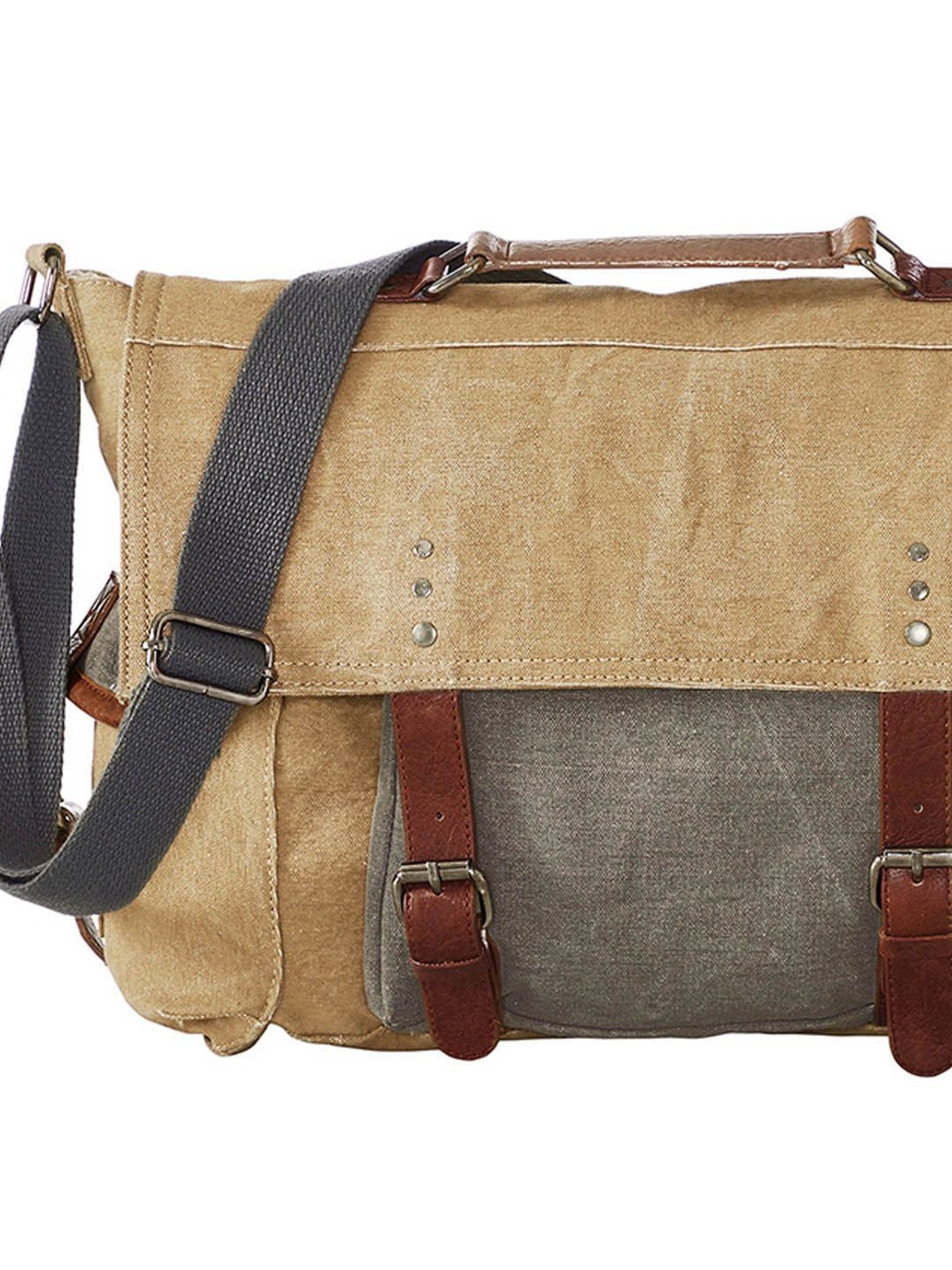 Mona B Beige Canvas Medium Messenger Bag