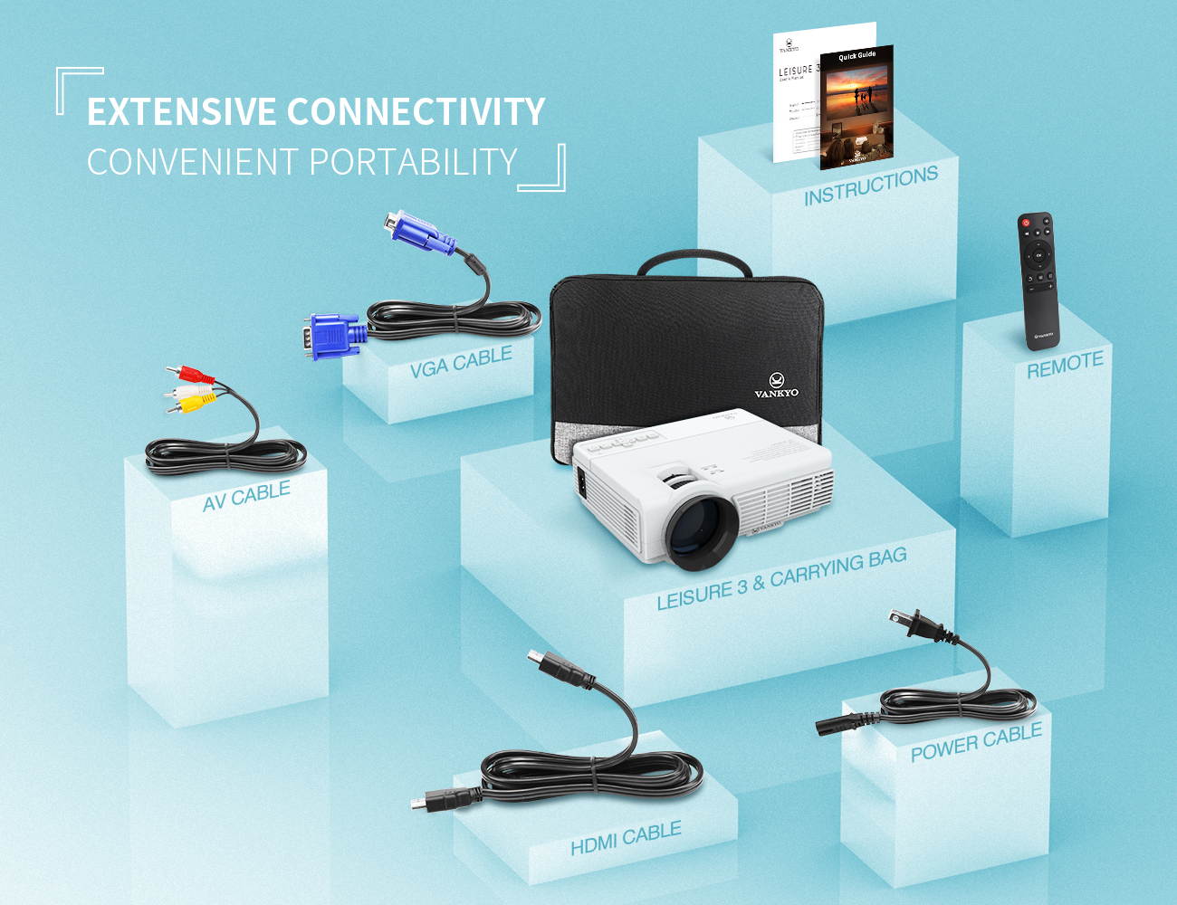 VANKYO LEISURE 3 Mini Projector, 1080P and 170'' Display Supported, 2400 Lux Portable Movie Projector with 40,000 Hrs LED Lamp Life