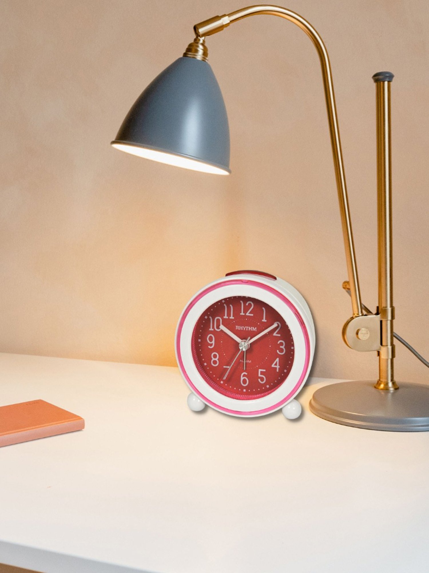 RHYTHM Red & White Plastic Round Beep Alarm Sound with LED Flash Light Table Clock