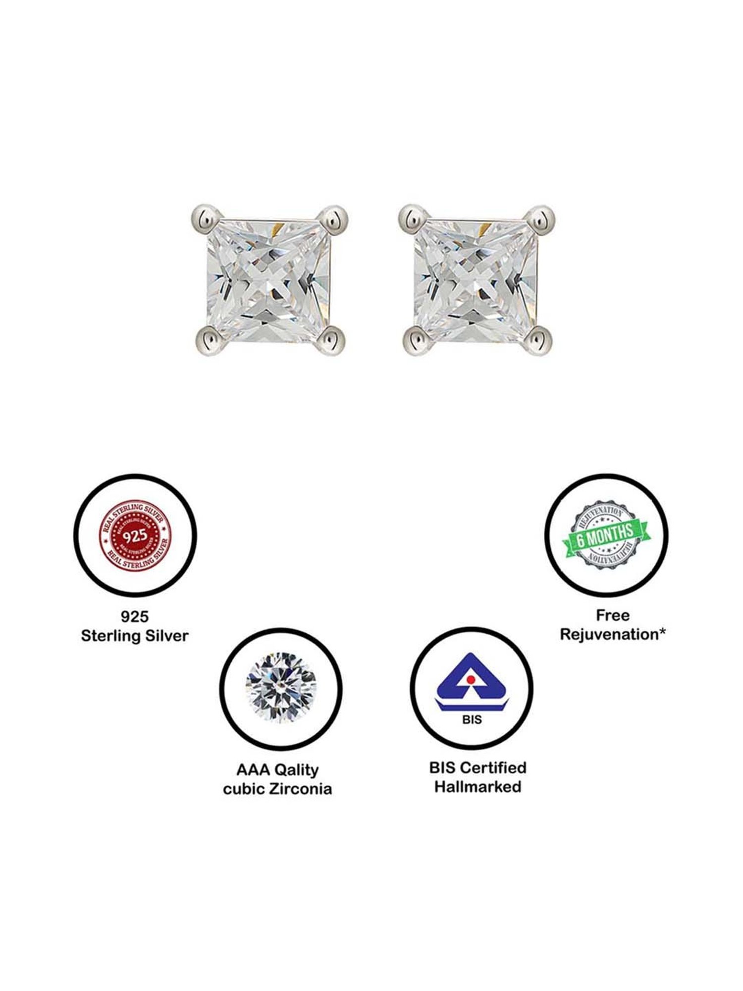 Silberry 925 Sterling Silver Classic 6mm Stud Earrings for Women