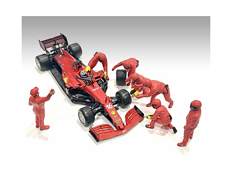 Formula One F1 Pit Crew 7 Figurine Set Team Blue for 1/43 Scale Models by American Diorama