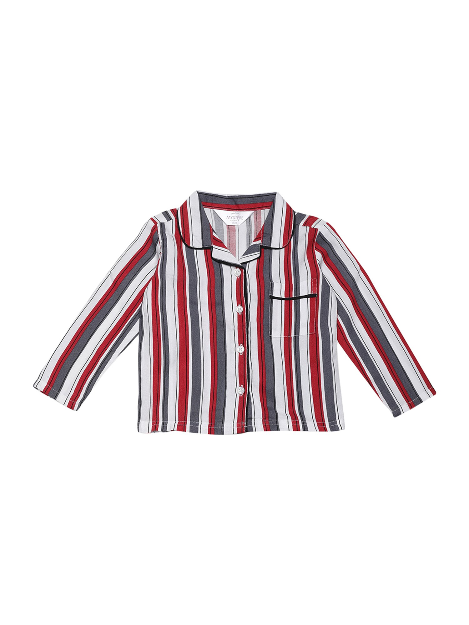 Mystere Paris Kids Maroon & Grey Striped Shirt & Pyjamas