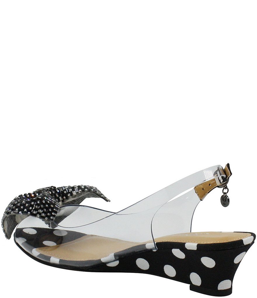 J. Renee Leana Rhinestone Bow Clear Vinyl Polka Dot Slingbacks