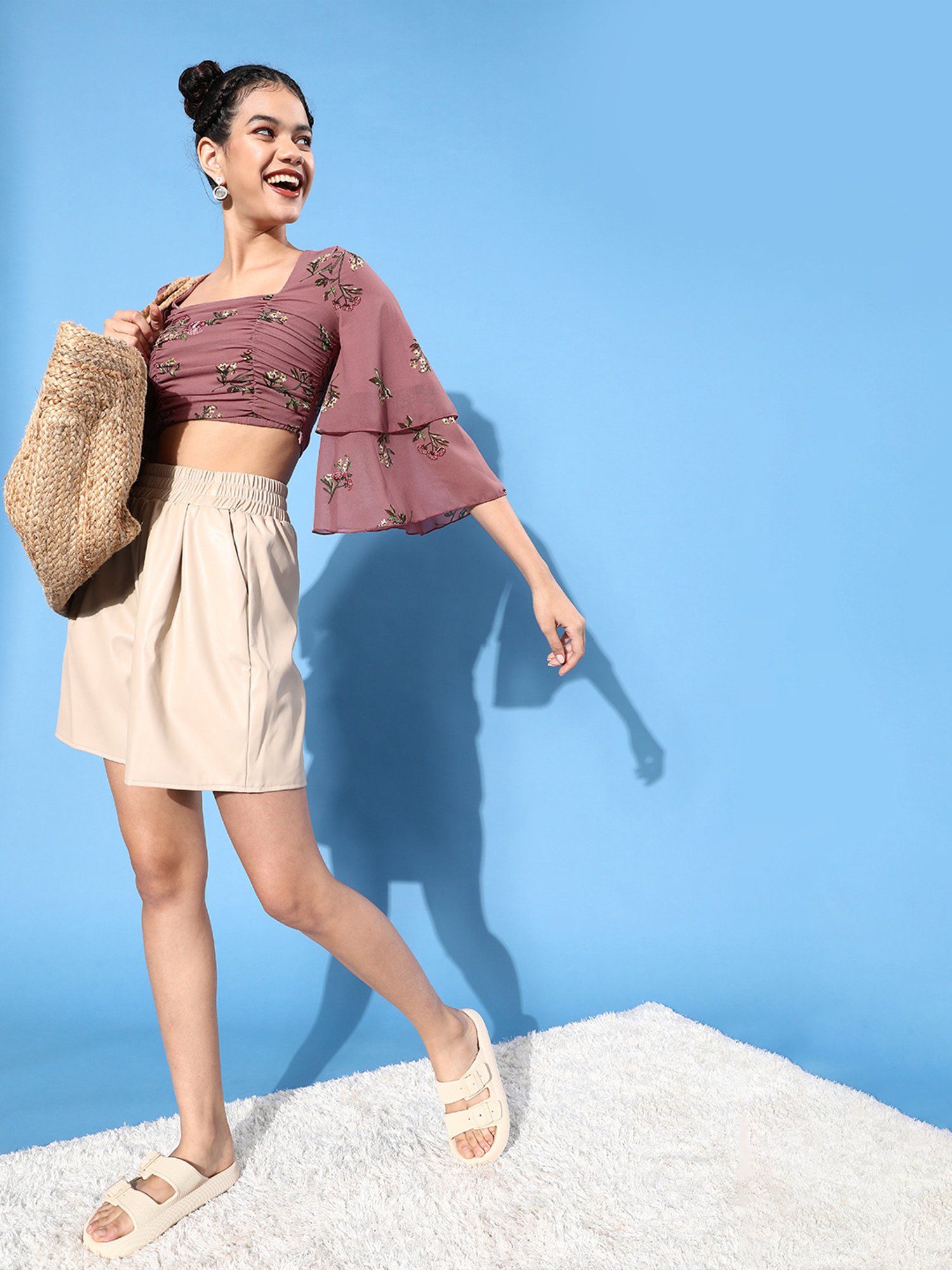 KASSUALLY Dusty Pink Floral Print Crop Top