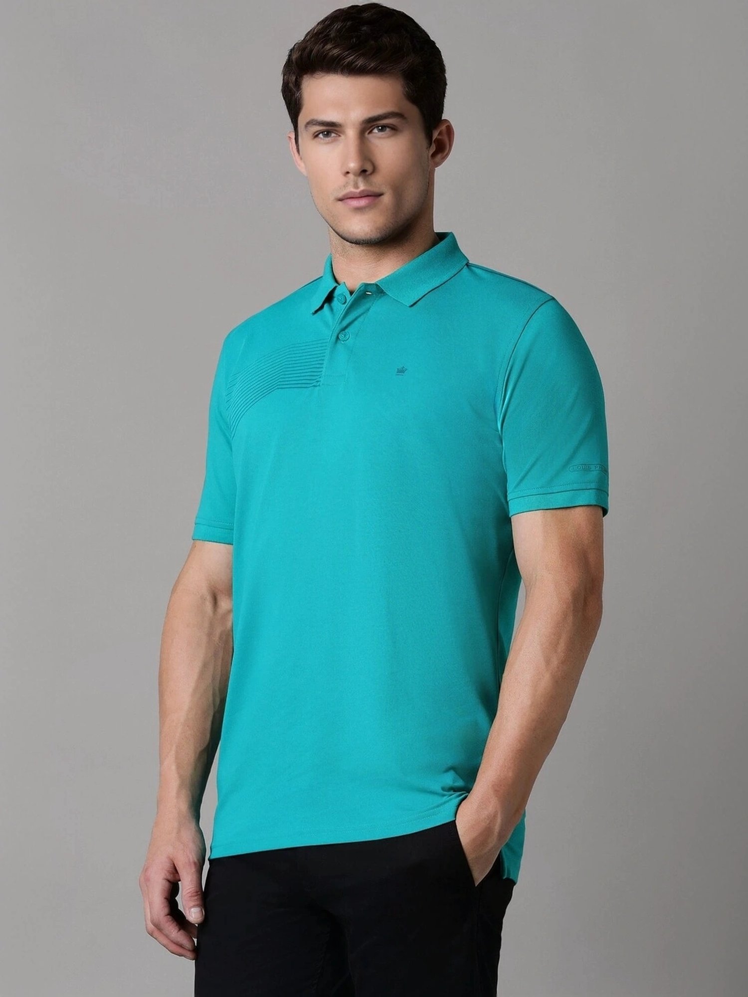 Louis Philippe Blue Cotton Regular Fit Printed Polo T-Shirt