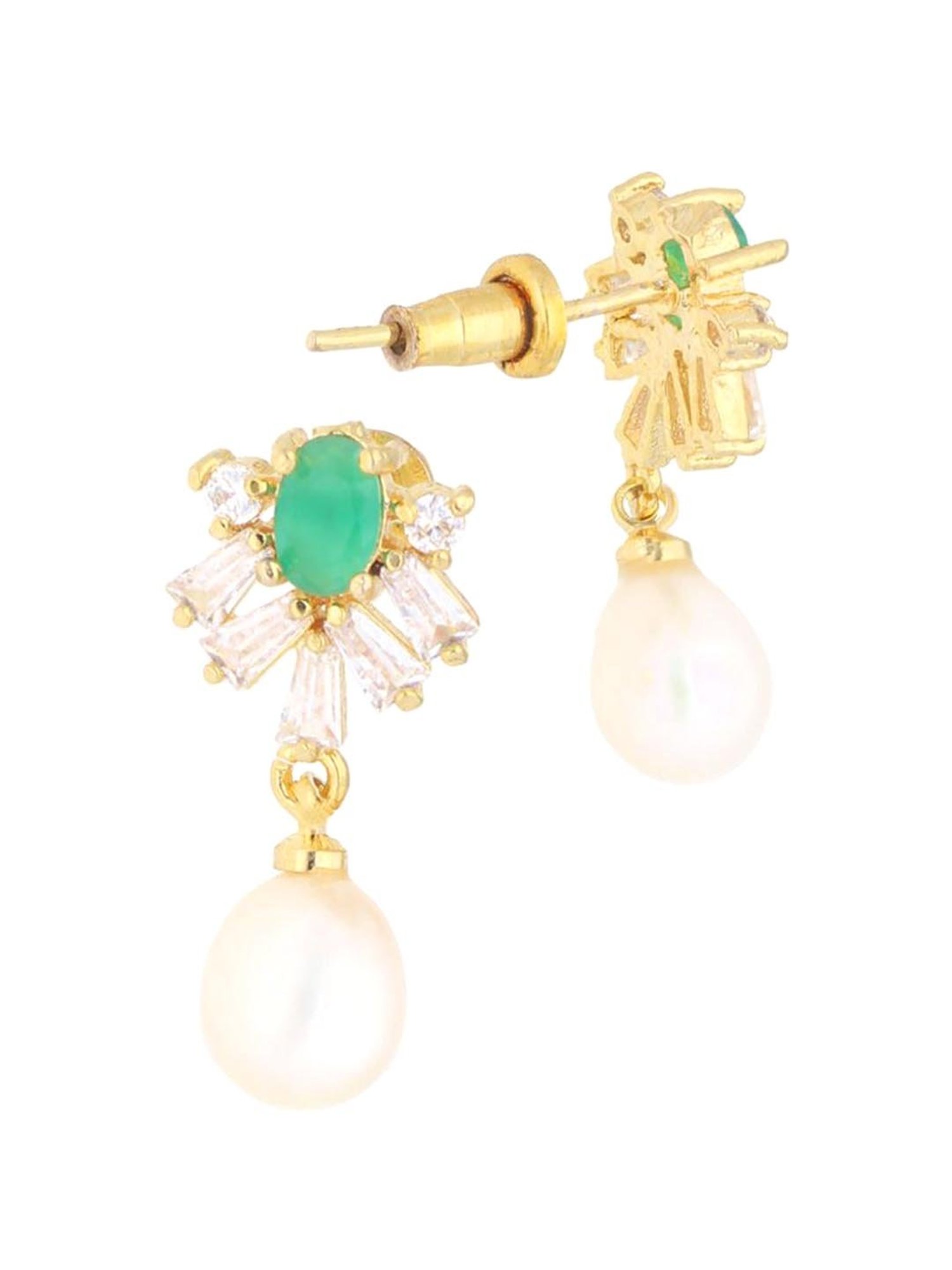 Sri Jagdamba Pearls Kitti Green & Pearl White Alloy Drop Earrings