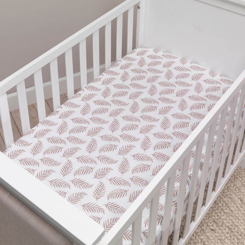 Lambs & Ivy Signature Taupe Leaves Print Organic Cotton Fitted Crib Sheet