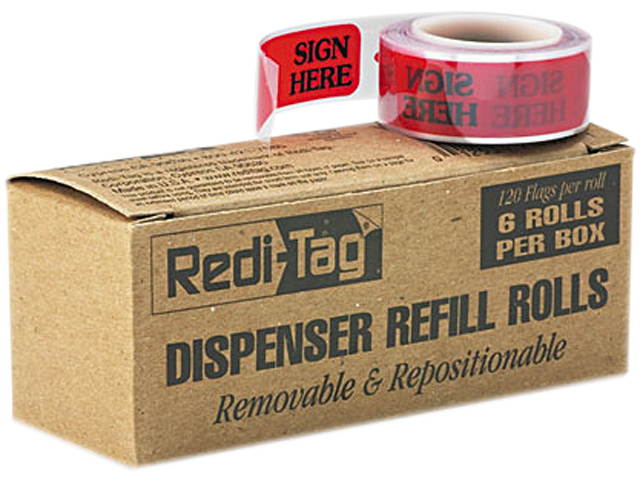Redi-Tag 91002 Message Right Arrow Flag Refills, "Sign Here", Red, 6 Rolls of 120 Flags/Box
