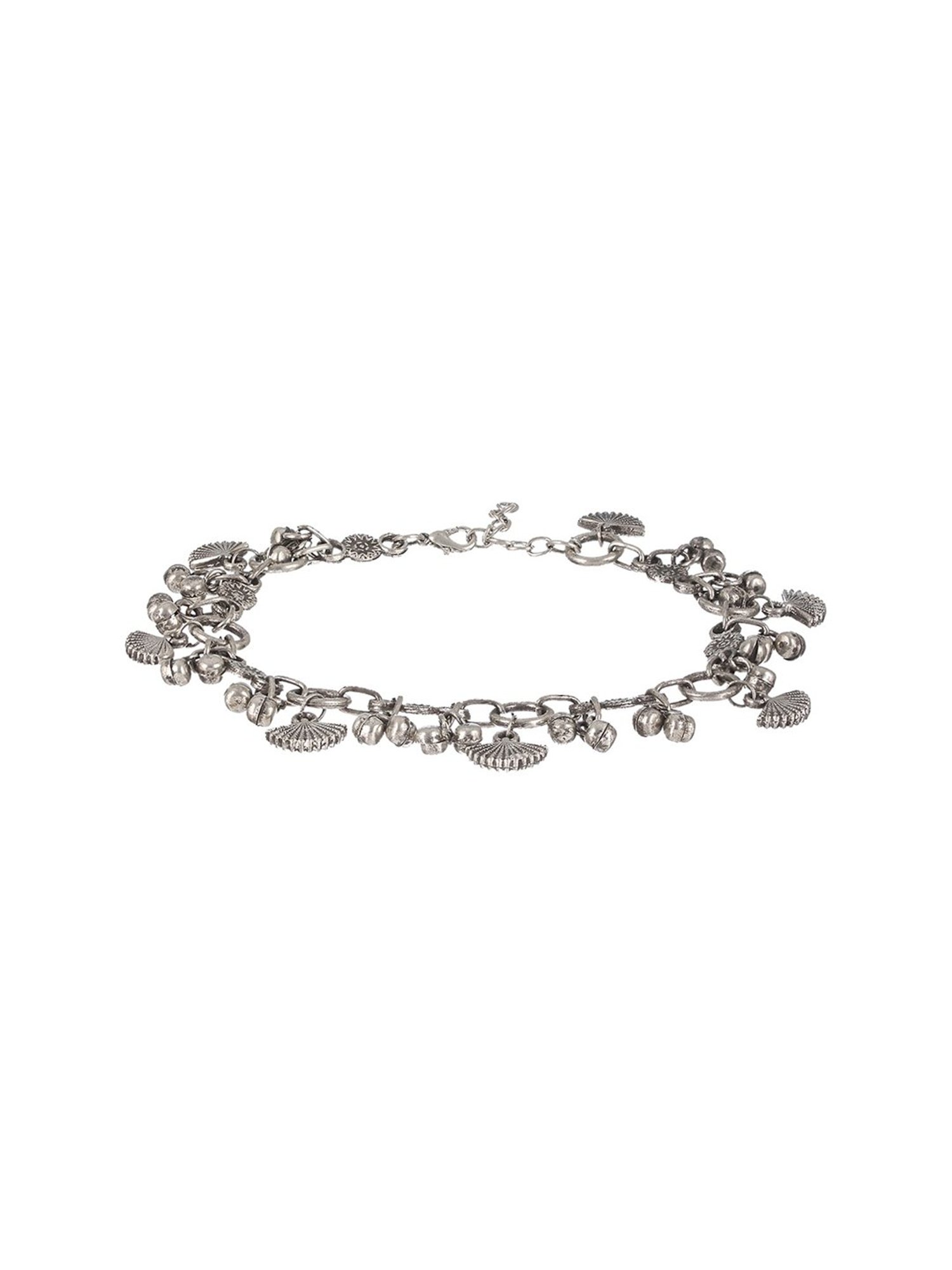 Aatmana Oxidized Silver-Plated & Charm Ghungroo Anklets - Set of 2