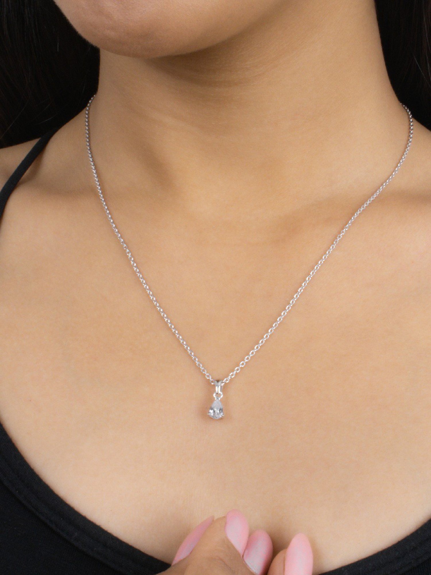 925 Silver 0.5 Ct Pear American Diamond Solitaire Pendant with 18-inch Chain for Women & Girls