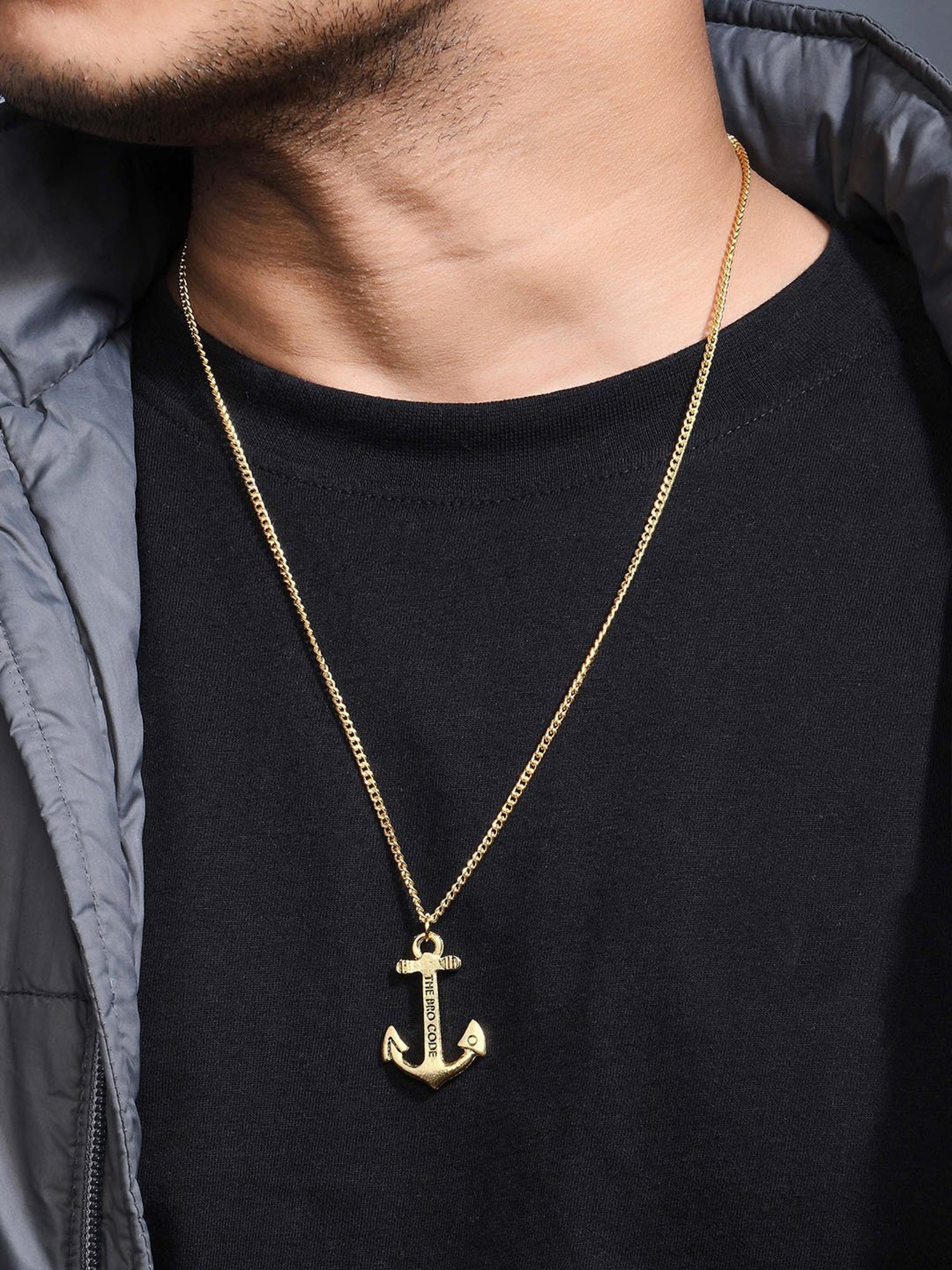 The Bro Code Gold-Plated Anchor Pendant Necklace for Men