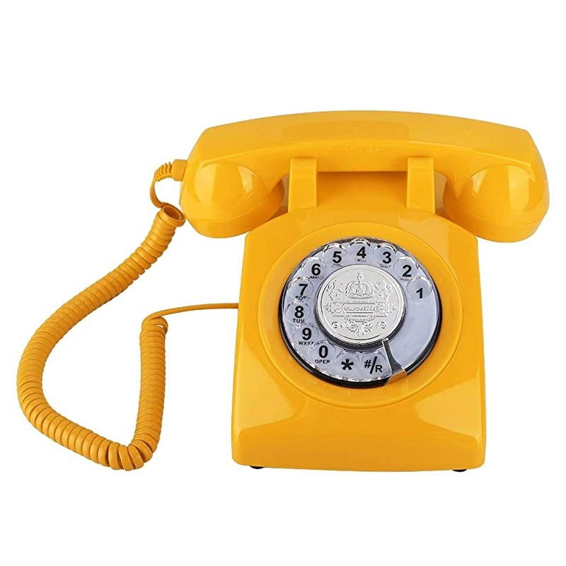 Retro Dial Telephone Vintage Landline Telephone Corded Telephone Corded Desktop Desk Phone for Gift with KnobAdjustable Volume of The BellYellow