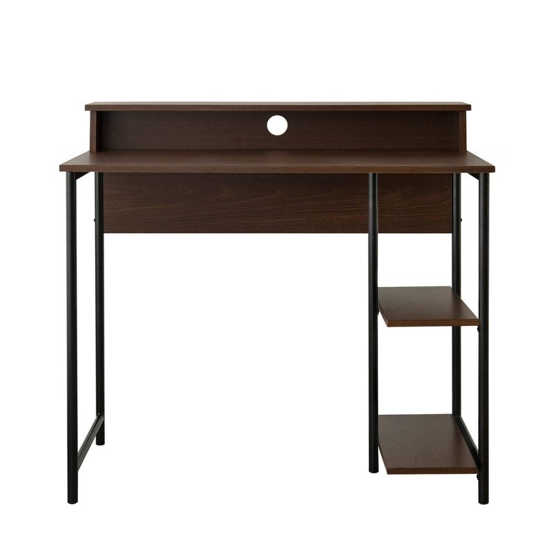 35" Wooden Home Office Computer Desk with Metal Base and Storage Natural/Black - Versanora