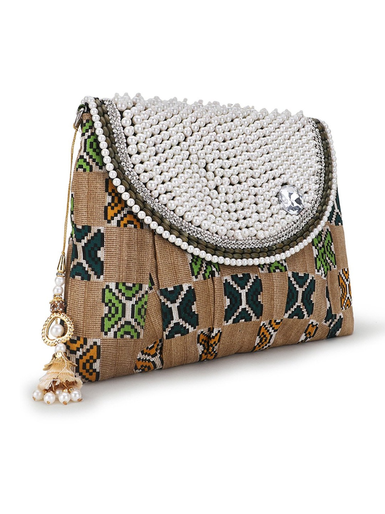 Spice Art Beige Embroidered Medium Clutch