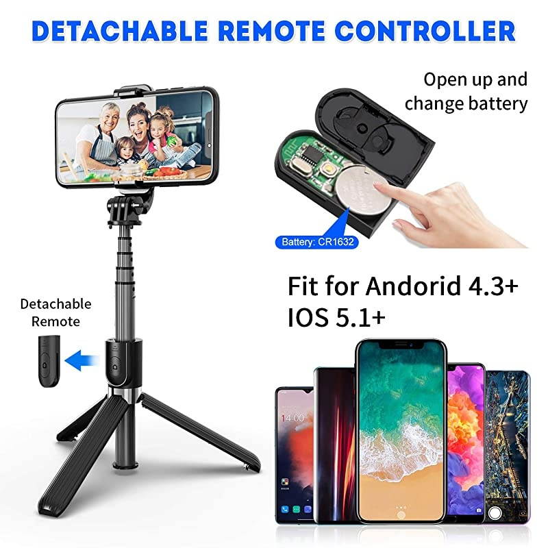 Bluetooth Selfie Stick Tripod Extendable Aluminum Tripod Stand with Wireless Remote 360&deg; Rotation Selfie Stick for iPhone 1111 Pro MaxXS MaxXSXRX87 Android Phone and Sports Camera GoPro