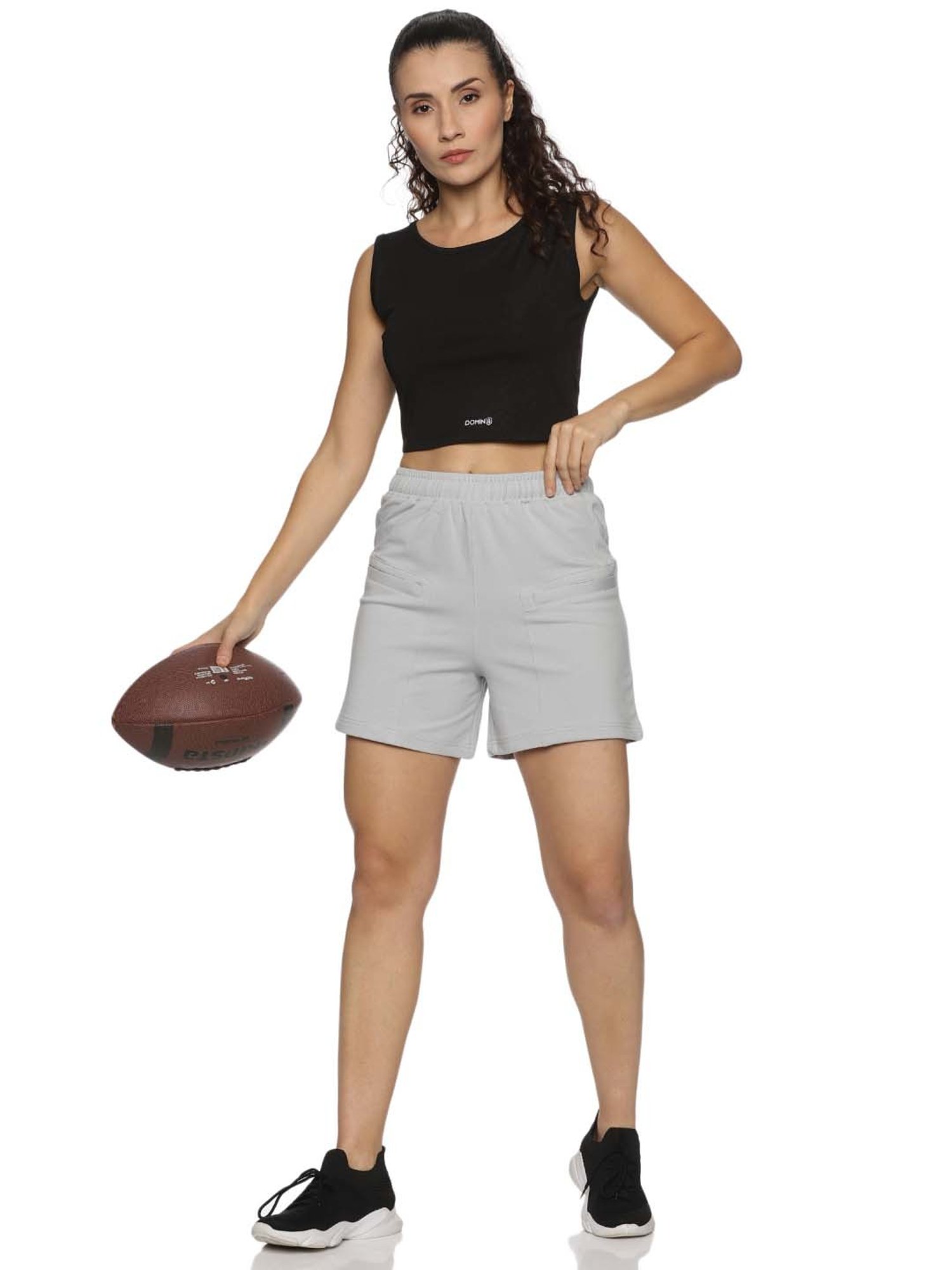 Domin8 Women Solid Training Shorts With Elasticated Drawstring Waist & Zipper Pockets