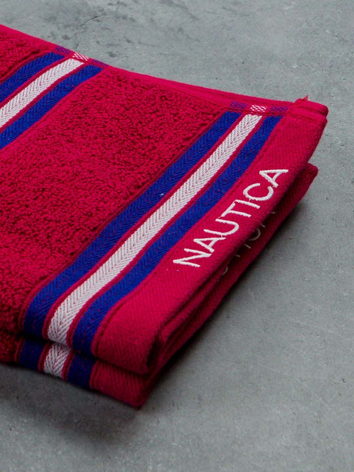 Nautica Vintage Crew Stripe Burgundy Cotton 500 GSM Super Soft Zero Twist Hand Towel - Set of 2