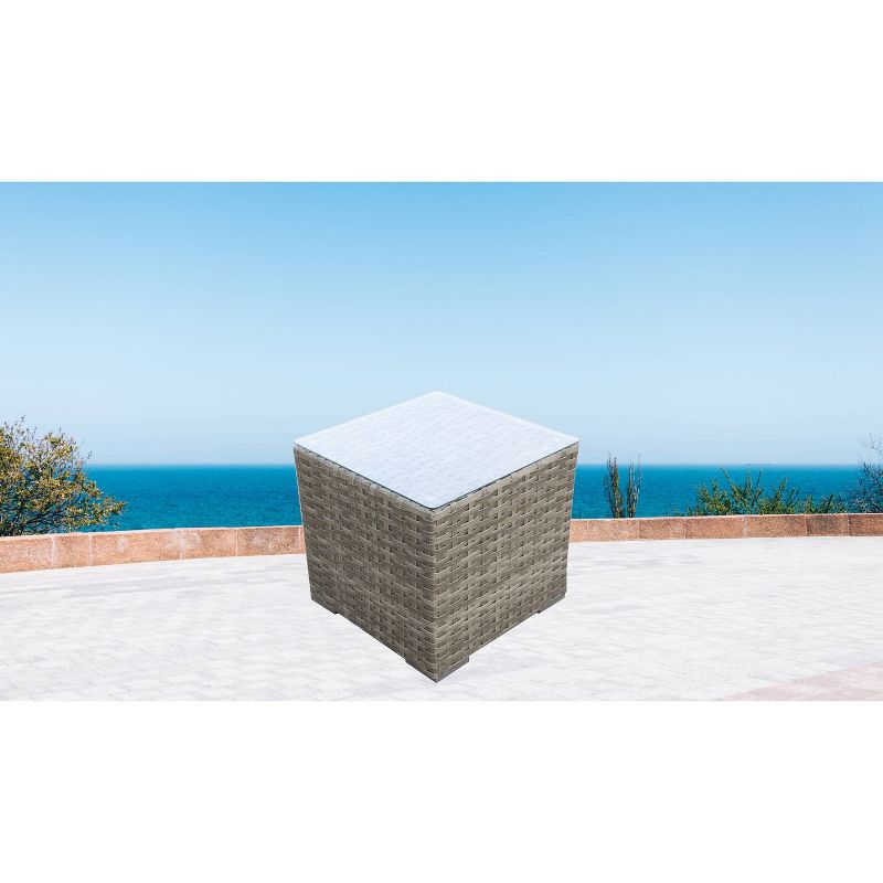 Bali Outdoor Wicker Glass Top Side Table - Teva Patio Furniture