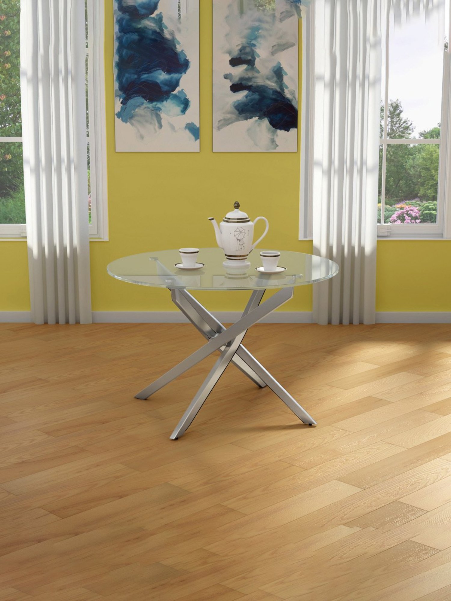 Godrej Interio Astral Silver Tempered Glass 4 Seater Circular Dining Table