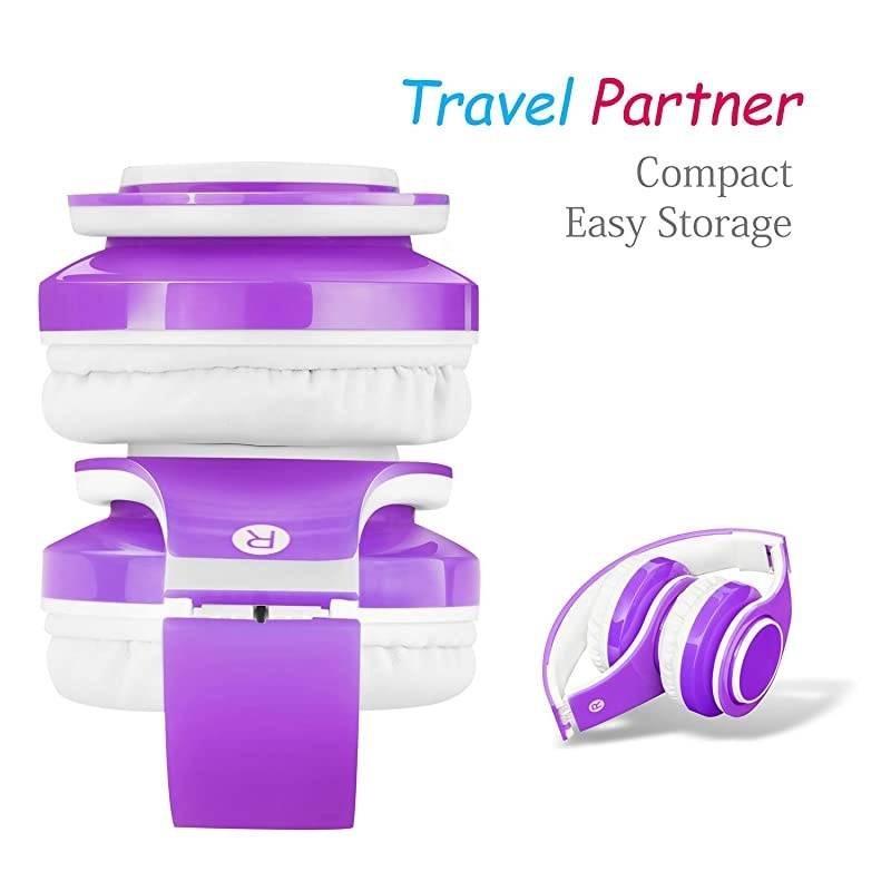 Headphones Bluetooth Wireless OnEar Foldable Stereo Sound Headset Safey Volume Limited Long Playing time SD Card Slot Buildin Mic 35mm Jack WirelessWired HeadphonesPurple