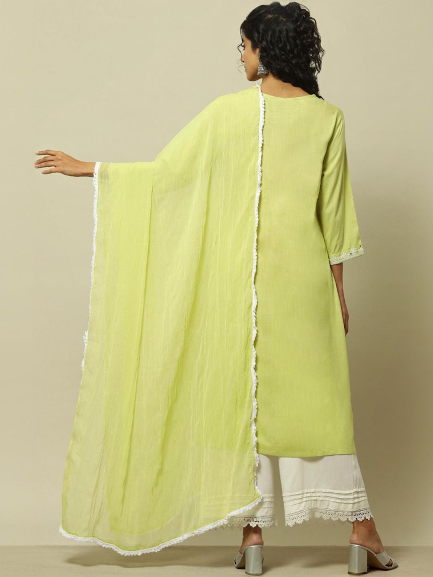 Rangriti Green Woven Pattern Dupatta