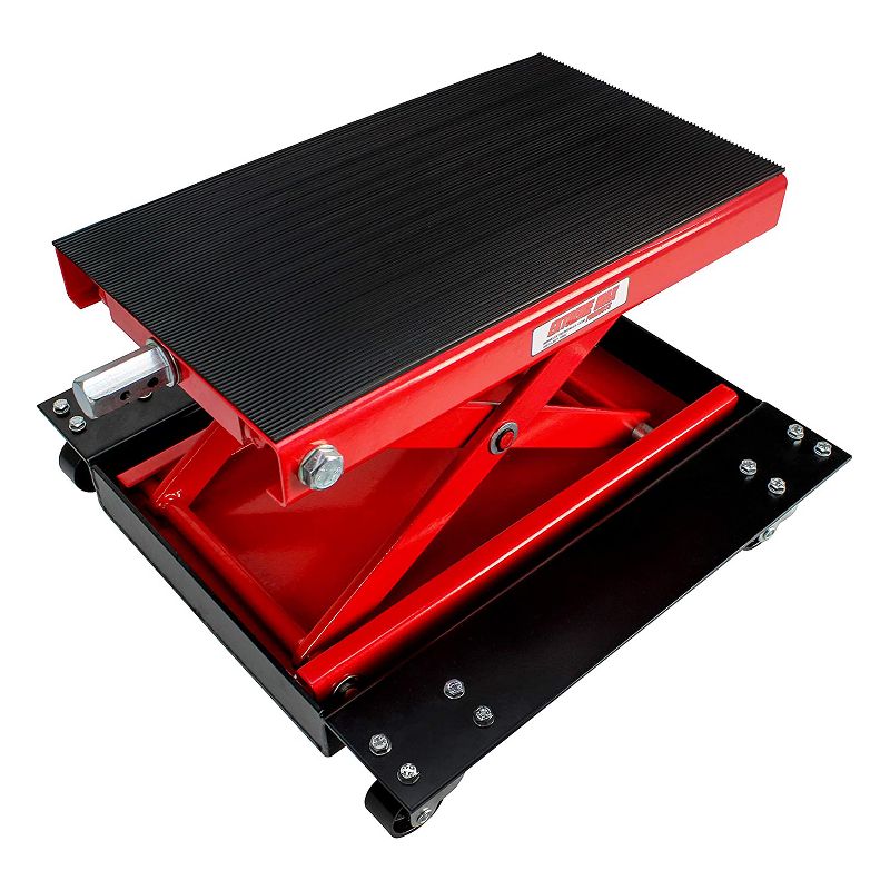 Extreme Max 5001.5059 Wide 1100 Pound Motorcycle Scissor Platform Hoist Stand Crank Lift Jack for Dirt Bikes, ATVs, Scooter Repairs