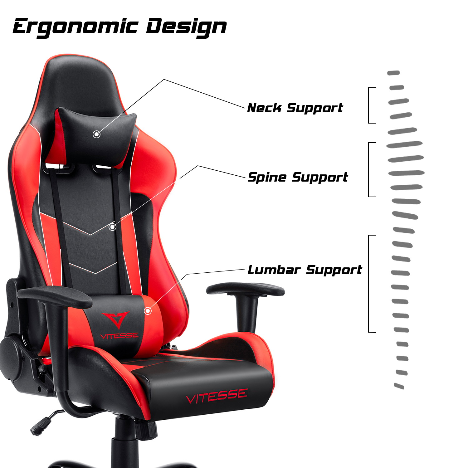 Vitesse Gaming Office Chair with Carbon Fiber Design, High Back Racing Style Seat, Swivel, Lumbar Support and Headrest(Red)